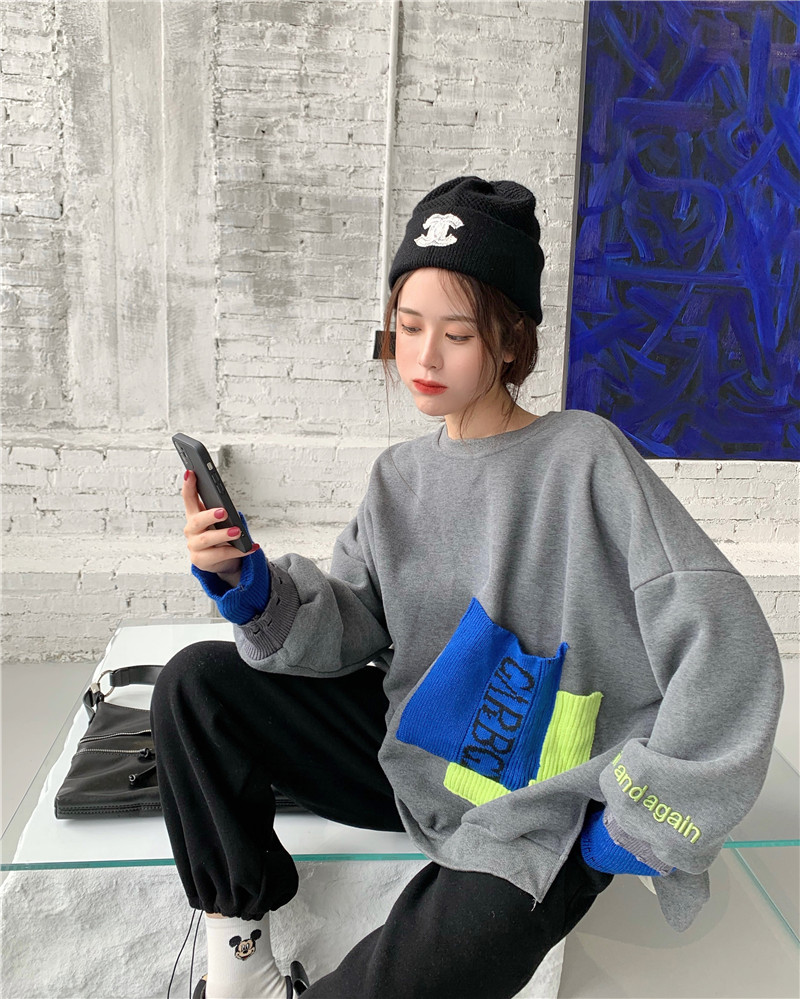 Real shot of new style foreign style versatile round collar Pullover Sweater