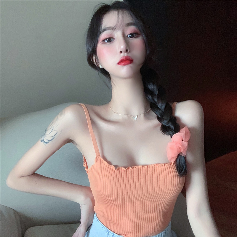 實拍無袖吊帶設計感小眾外穿2021年新款夏季韓版木耳邊背心女學生