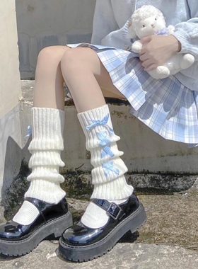 女童日系可爱交叉绑带jk袜套针织松紧腿套长筒袜子洛丽塔堆堆袜女