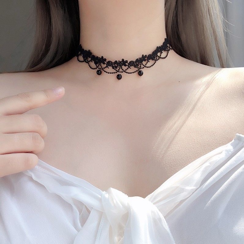 蕾丝女项链珍珠流苏项链女潮镶钻气质颈链锁骨链女礼服新娘配饰