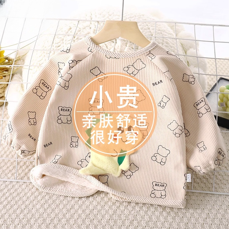 宝宝婴幼儿罩衣防脏儿童春秋冬季灯芯绒反穿衣围兜男女童吃饭衣