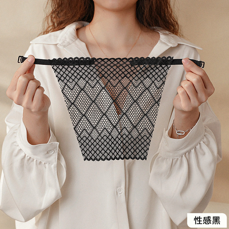 V领夏季领口太低神器低领衣服防走光蕾丝花边抹胸一片式裙子假领