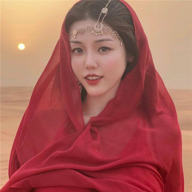 红色头纱异域网红大西北敦煌沙漠旅拍民族风埃及土耳其旅游配饰