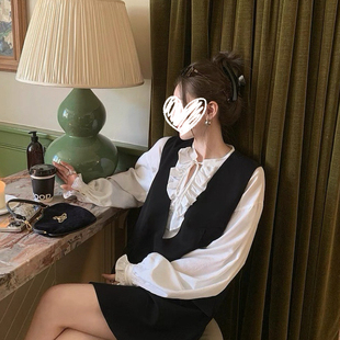 DARA ROSE 上新100天丝韩系浪漫温柔浅蓝色小女人荷叶边天丝衬衫