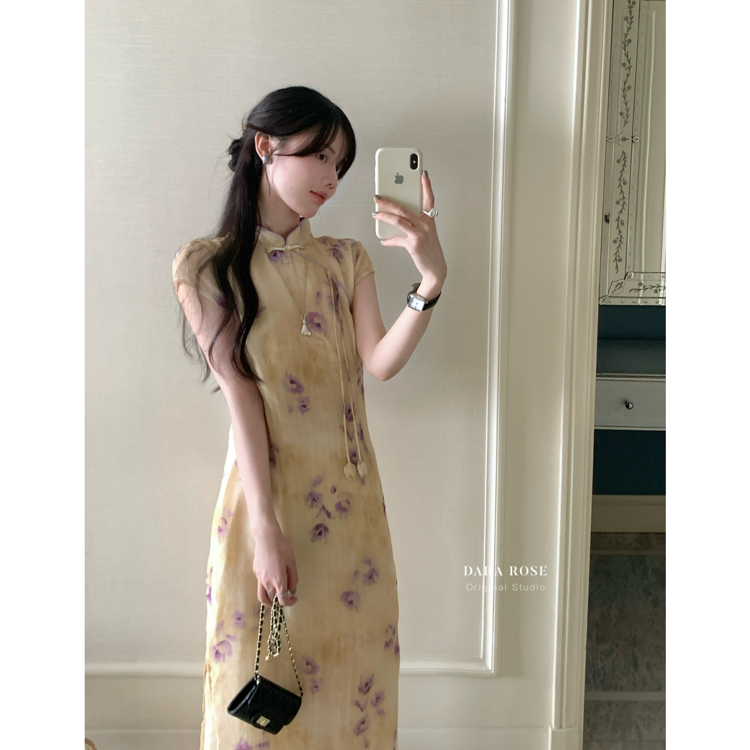 DARA ROSE-式纯欲风立领碎花旗袍设计感新中式国风收腰长裙连衣裙