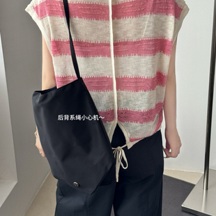 TB媞宝 后背系绳子小心机 an～甜欲风粉色条纹镂空坎肩短袖 针织衫