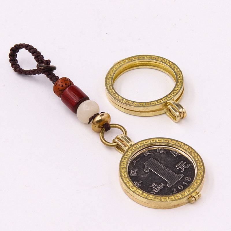 25-30mm一元硬币钥匙扣挂件牡丹菊花长城纪念币边框包边镶边外壳