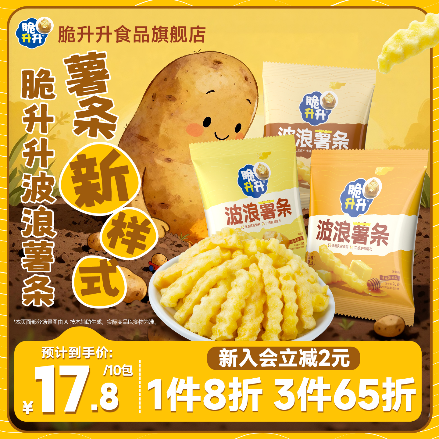 脆升升波浪薯条新品香脆薯条200g蜂蜜黄油蒜香新口味休闲解馋零食