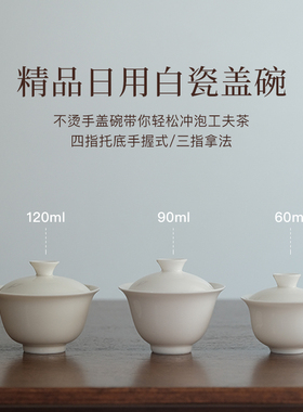 山风照月 精品德化羊脂玉白瓷盖碗不烫手60ml/90ml/120ml三种规格