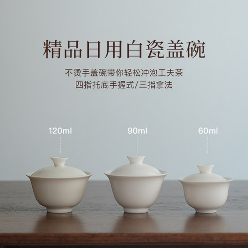 山风照月 精品德化羊脂玉白瓷盖碗不烫手60ml/90ml/120ml三种规格