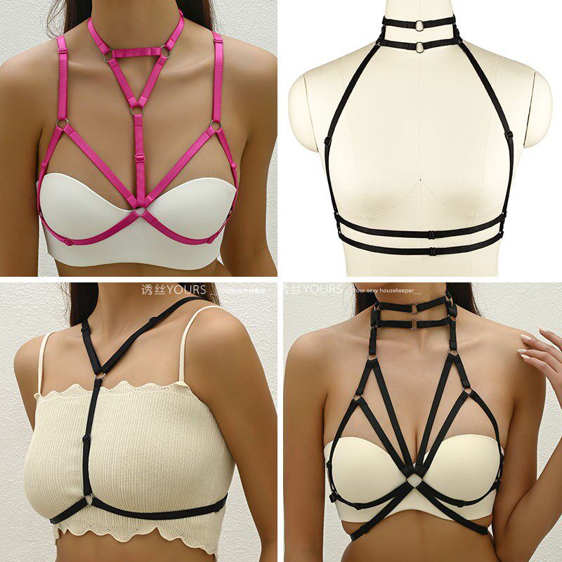 彩色弹力松紧带内衣挂脖勒胸束身夜店女王跳舞服装挂脖美背可调节