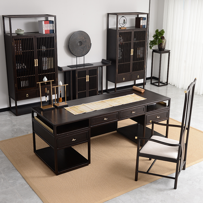 新中式实木书桌大班台现代禅意写字书法桌练字画案书画桌书房家具