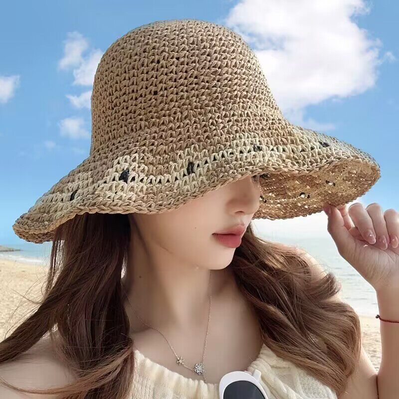 帽子草帽女沙滩海边出游夏季高级感大帽檐渔夫帽小清新百搭遮阳帽