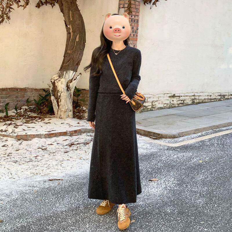 系穿搭针织毛衣套装连衣裙子女早春季小香千金高级感长