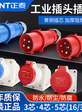 正泰航空插头插座防水公母对接连接器16A工业电源线带5芯三相380v