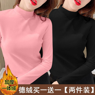 秋冬季时尚减龄德绒打底衫女内搭半高领修身显瘦保暖长袖t恤上衣