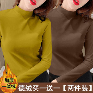 2025新款双面德绒半高领保暖打底衫女内搭春秋冬修身百搭长袖T恤