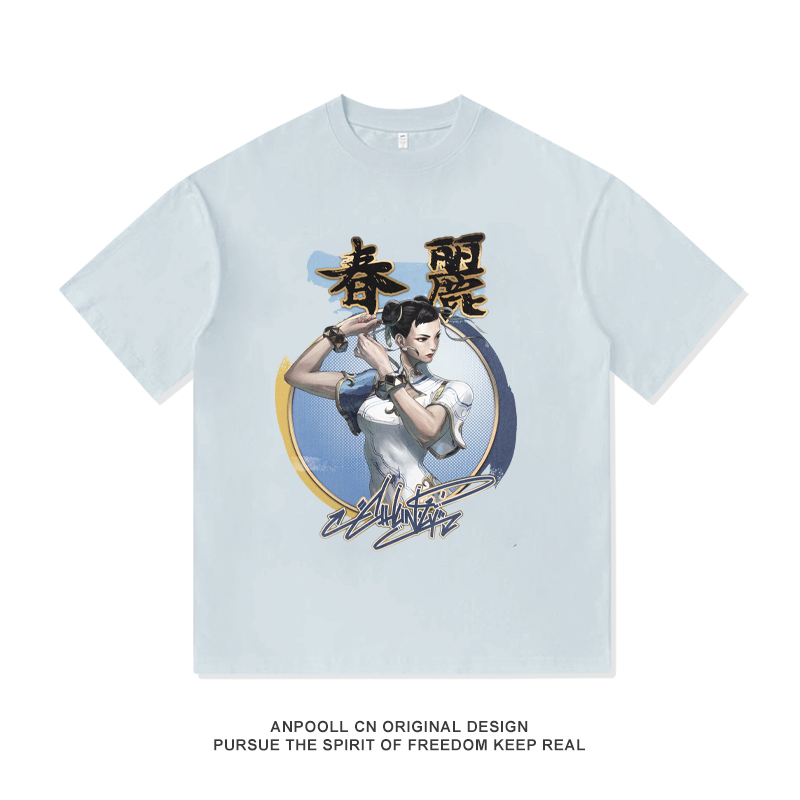 拳皇街头霸王春丽格斗游戏周边复古印花美式重磅纯棉短袖T恤男装