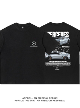 奔驰AMGGT跑车改装文化印花美式重磅纯棉短袖T恤衣服男装夏季宽松