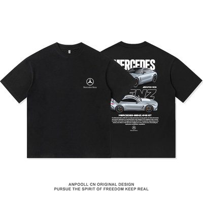 奔驰AMGGT跑车改装文化印花美式重磅纯棉短袖T恤衣服男装夏季宽松