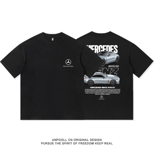 奔驰AMGGT跑车改装文化印花美式重磅纯棉短袖T恤衣服男装夏季宽松