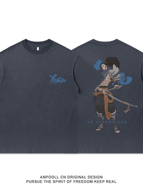 亚索疾风归英雄LOL联盟拳头设计感美式重磅纯棉短袖T恤衫男女宽松