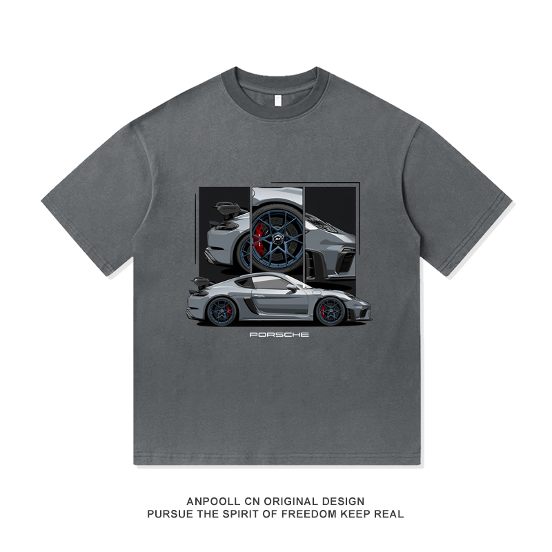 保时捷718跑车改装文化GT4RS卡曼印花短袖T恤衫夏季男装衣服宽松