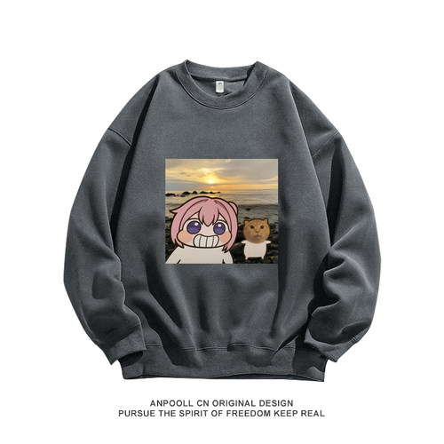 dora圆头耄耋蜘蛛猫联动哈基米南北绿豆纯棉圆领卫衣服男装宽松秋