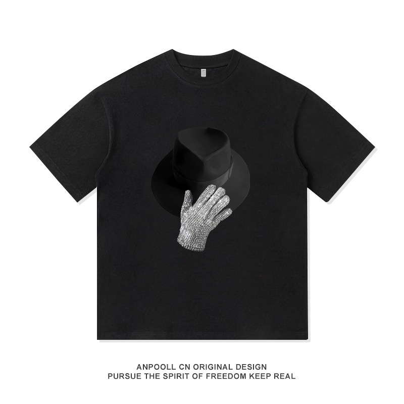 纪念迈克尔杰克逊电影周边钻石手套印花短袖T恤纯棉男装衣服休闲