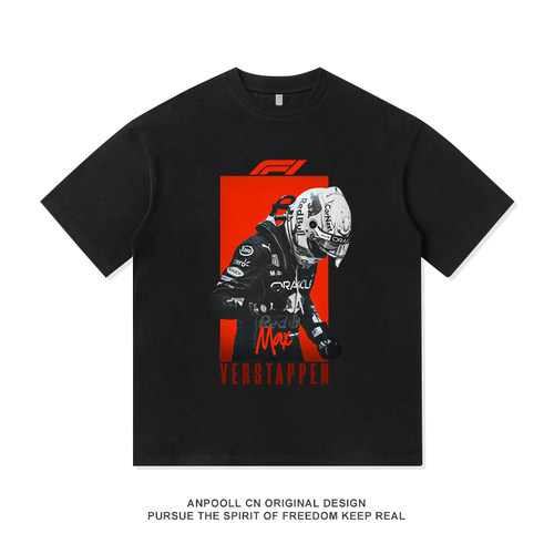 F1维斯塔潘红牛车队纪念款印花纯棉短袖T恤衫上衣服男装宽松休闲