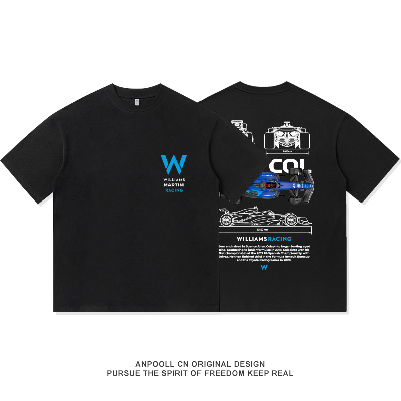F1威廉姆斯车队阿尔本卡洛斯赛恩斯短袖T恤衫上衣服男装宽松纯棉