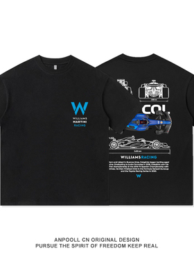 F1威廉姆斯车队阿尔本卡洛斯赛恩斯短袖T恤衫上衣服男装宽松纯棉