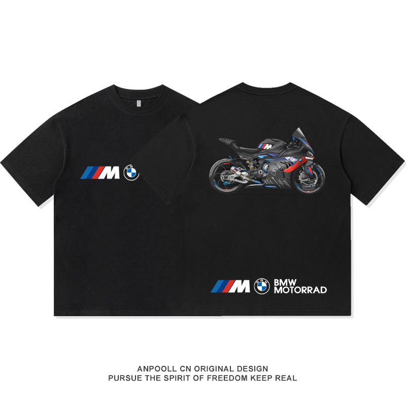 宝马M1000RR双R摩托车改装骑士周边夏季短袖T恤衫男装上衣服纯棉
