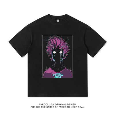 灵能百分百动漫复古印花美式重磅纯棉短袖T恤衫男装宽松休闲穿搭