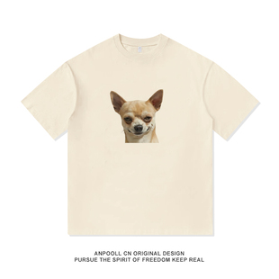 宽松休闲女学生 上衣服男装 吉娃娃奇瓦瓦表情包搞笑纯棉短袖 T恤衫