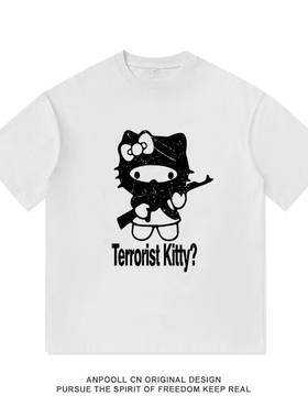 悍匪凯蒂猫hello kitty小众设计感印花短袖T恤纯棉男装宽松上衣服