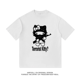 悍匪凯蒂猫hello kitty小众设计感印花短袖T恤纯棉男装宽松上衣服