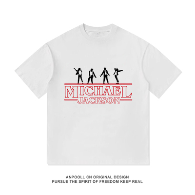 迈克尔杰克逊怪奇物语联动印花纯棉短袖T恤衫上衣服男装宽松休闲