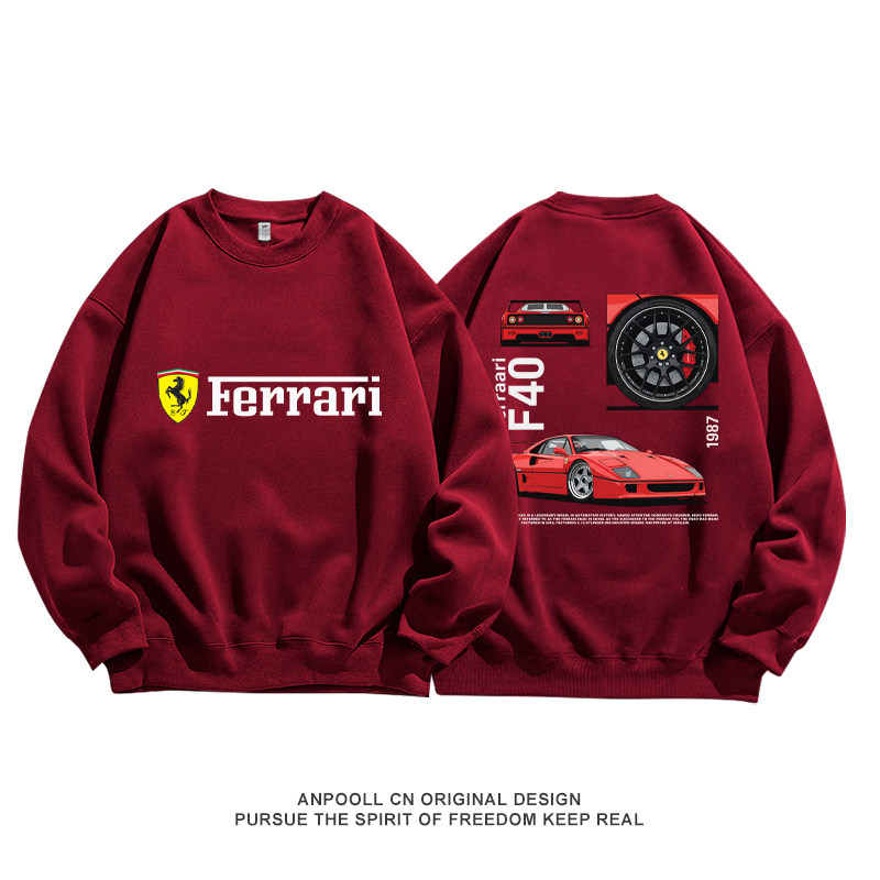 法拉利F40恩佐ENZO经典超跑车圆领卫衣服秋纯棉男装宽松休闲学生