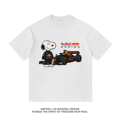 史努比F1红牛车队联名款印花短袖T恤维斯塔潘上衣服纯棉男装宽松