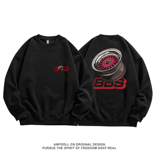 德国日本JDM改装 宽松秋 车轮毂轮圈纯棉印花BBS纯棉圆领卫衣服男装