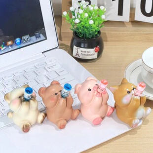新款上头吨吨吨摆件解压治愈微醺动物公仔树脂工艺家居桌面装饰品