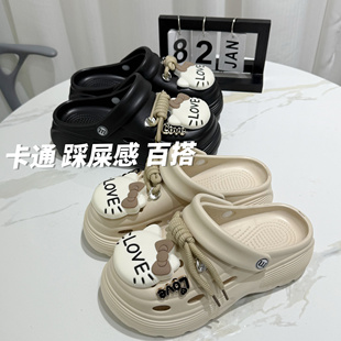 女新款 卡通猫咪时尚 夏季 洞洞鞋 外穿厚底增高防滑护士鞋 沙滩凉拖鞋