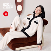 红豆小香风珊瑚绒睡衣女双层加厚柔软桂花绒可外穿保暖家居服套装