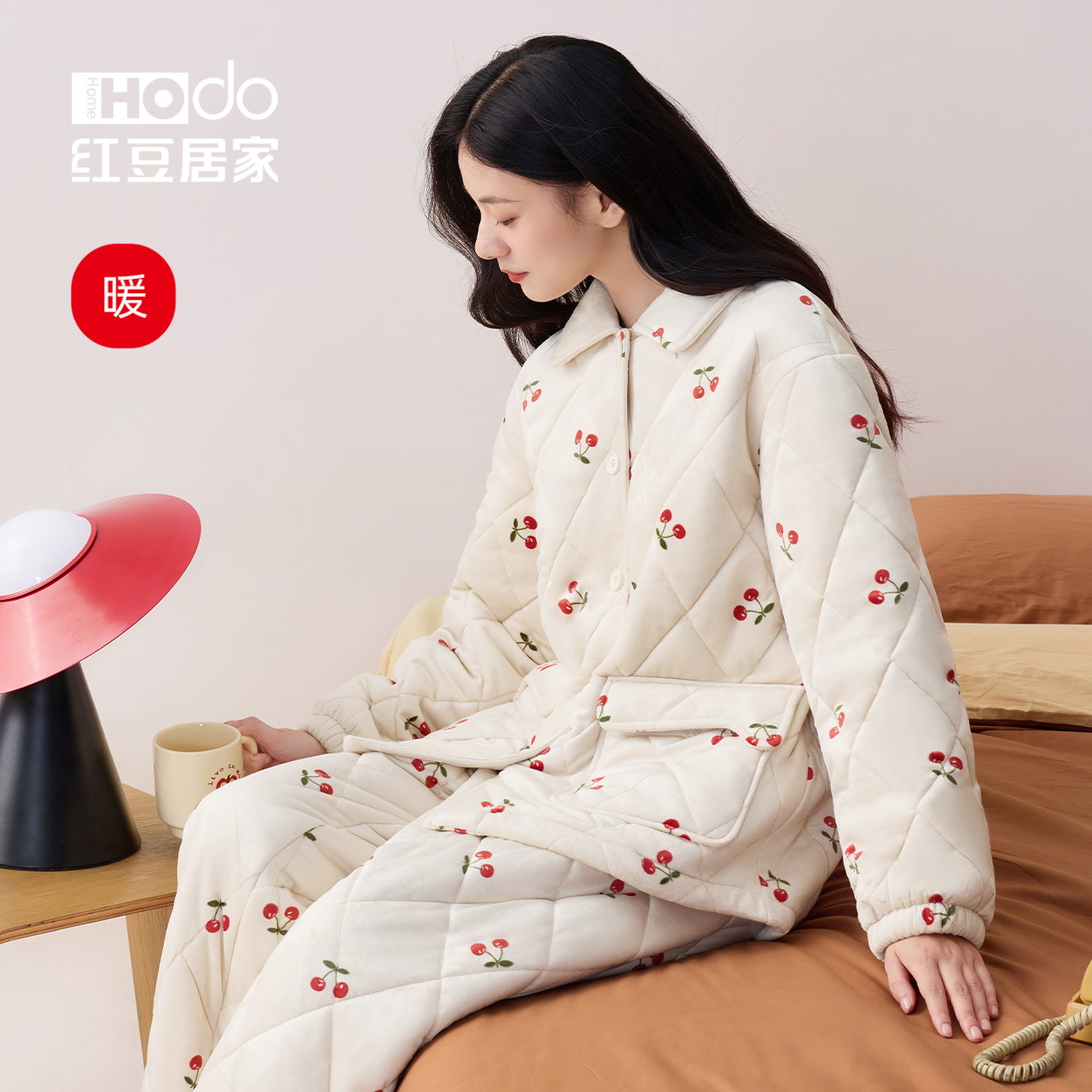 红豆居家三层夹棉睡衣家居服加厚