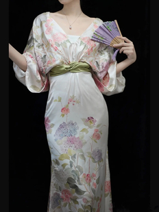 橘里 裙 昭和古典美人出浴芍药复古收腰印花气质连衣裙和风V领春装