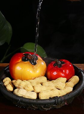 变色树脂茶宠小柿子金创意事事如意茶玩摆件花生茶艺茶盘茶具