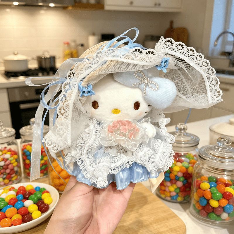 正版Hellokitty蕾丝花嫁系列毛茸玩偶生日礼物送女友钥匙扣包挂件