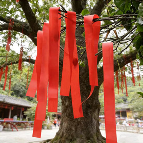 挂树飘带景区节日手写空白红丝带