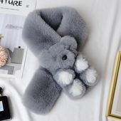 冬季 獭兔毛儿童围巾保暖亲子小熊围脖加厚仿皮草双面绒脖套可爱女